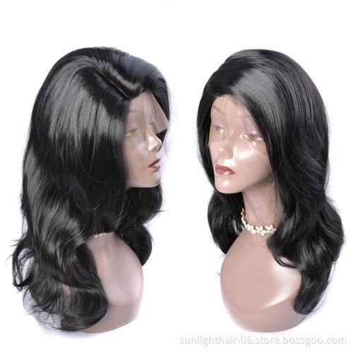 Free shipping 1b# natural Black Glueless HeatResistant synthetic hair wigs extension fiber hair ponytails with lace front